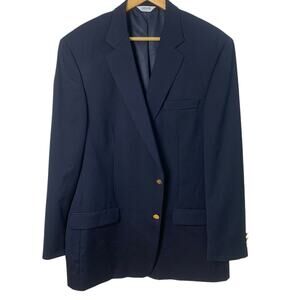 Joseph & Feiss 46 Tall Mens Wool Gold Button Sport Coat Blazer Jacket Navy Blue